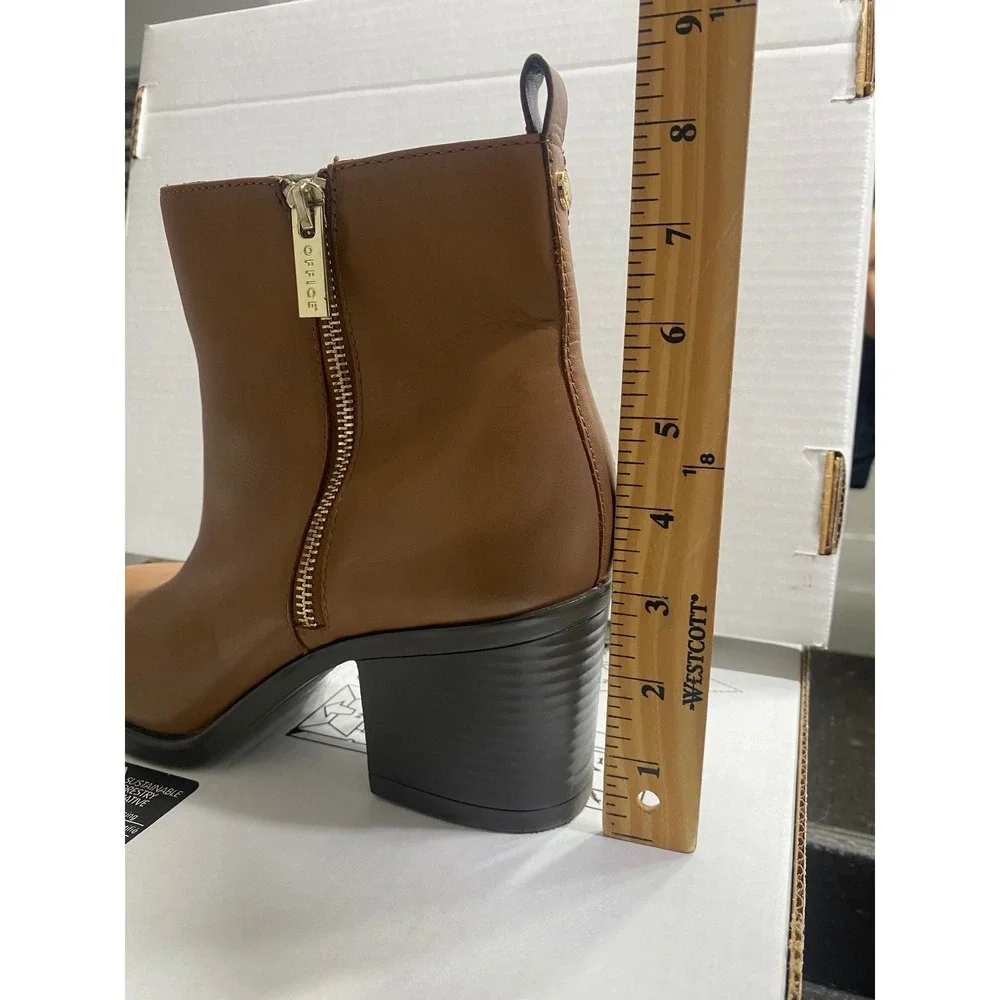 Office‎ Ankle Boots Womens 42 Brown Leather Block Heel Zip Booties PG053203